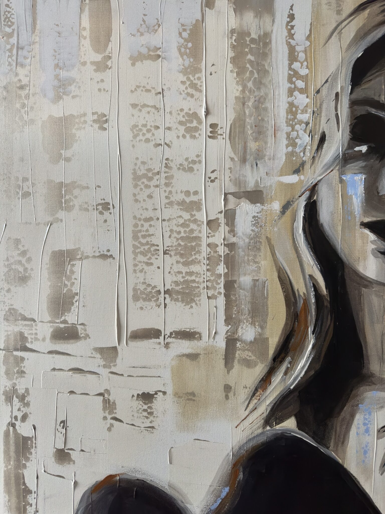 Close-up van het gezicht uit Afternoon – geabstraheerd portret door Hesther van Doornum