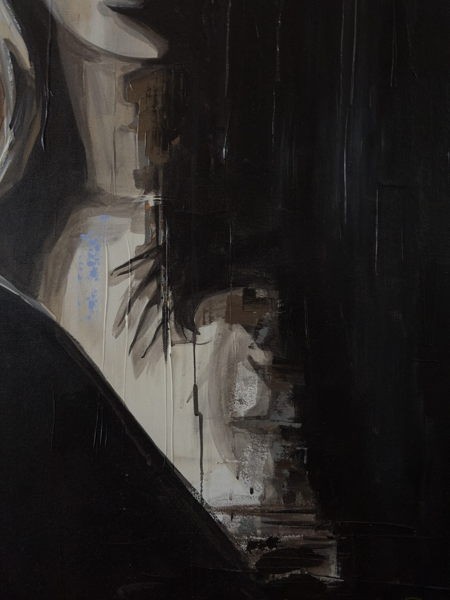 Detail van penseelstreek en textuur uit Afternoon – vroeg schilderij van Hesther van Doornum