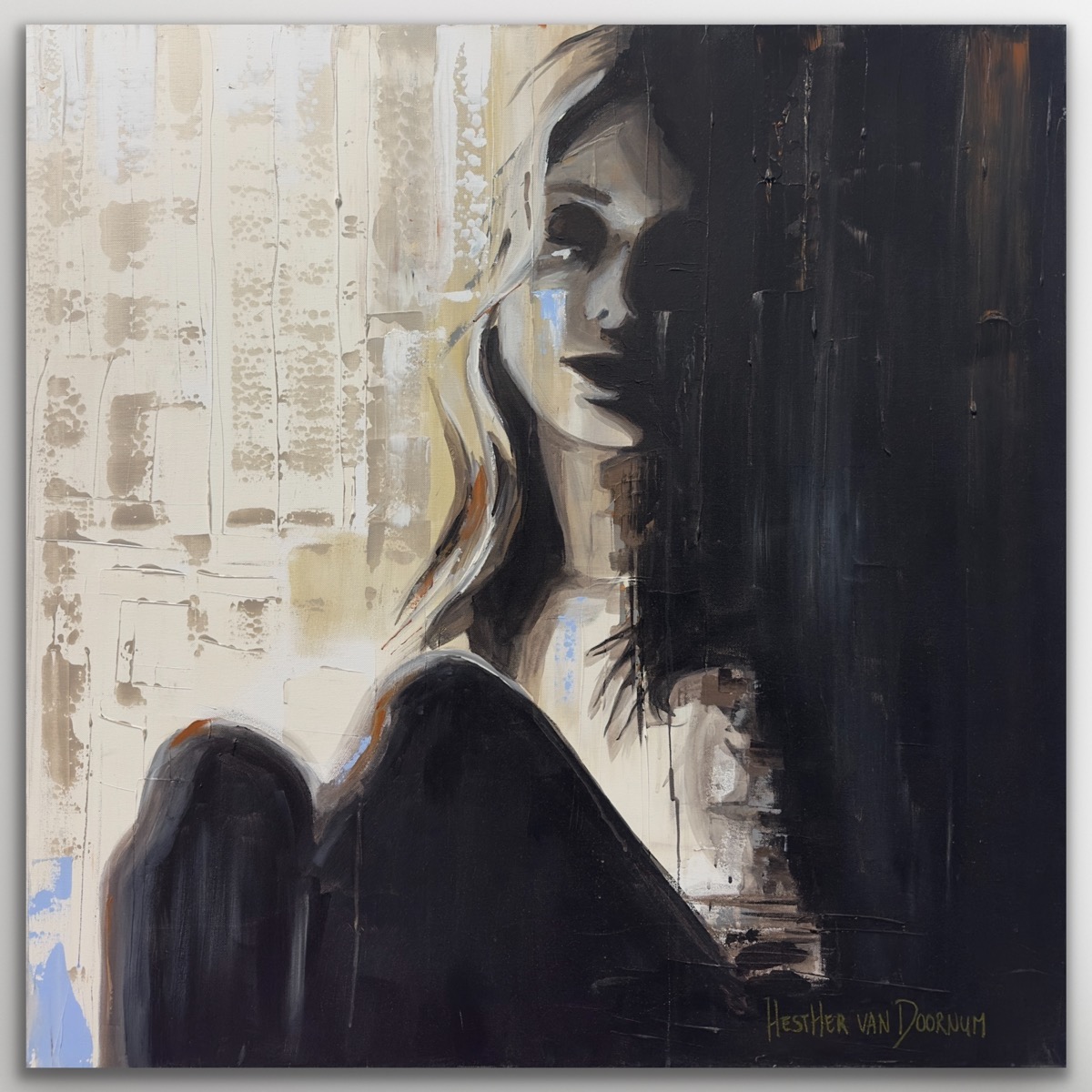 Afternoon – artwork by Hesther van Doornum – roomview mockup – early work with soft warm lighting