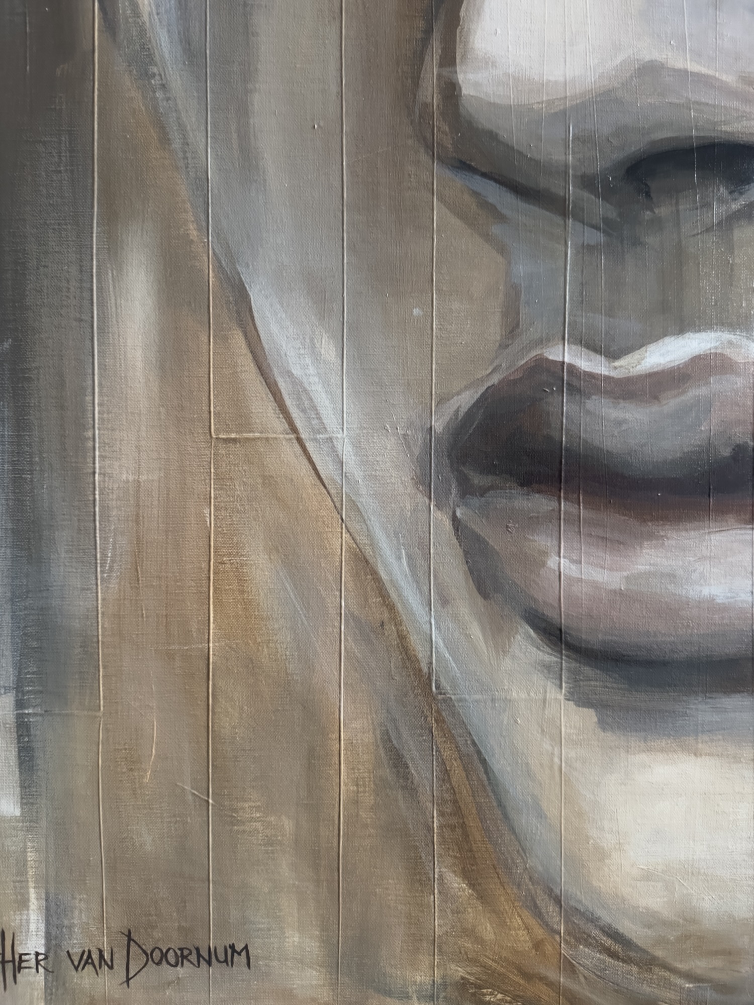 Texture detail of Revealing Light – layered translucent paint and soft nuances