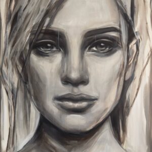 Light of Winter geabstraheerd vrouwenportret in zwart wit en warme aardetinten door Hesther van Doornum