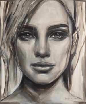 Light of Winter geabstraheerd vrouwenportret in zwart wit en warme aardetinten door Hesther van Doornum