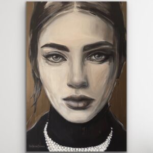 Mellifluous painting displayed in a contemporary interior with warm neutral tones