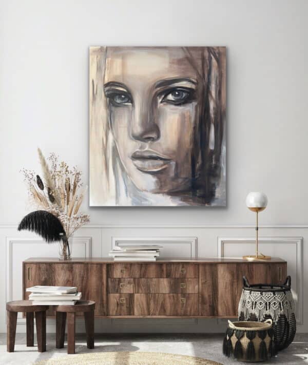 Large Artwork abstracted portrait in warm tones